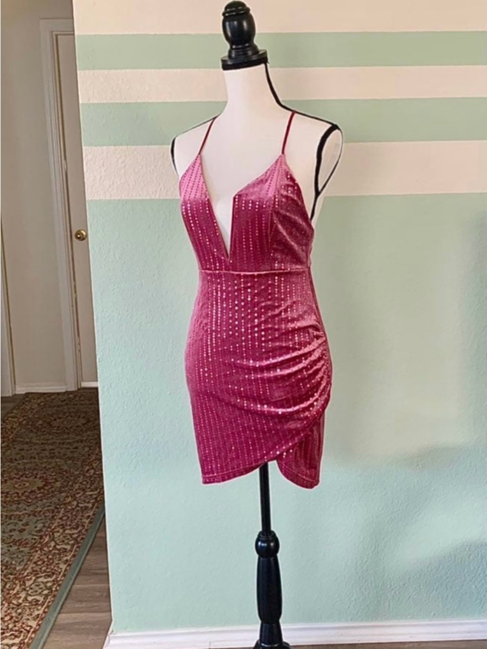 Forever 21 Pink Spaghetti Strap Sequin Wrap Mini Dress Women’s S